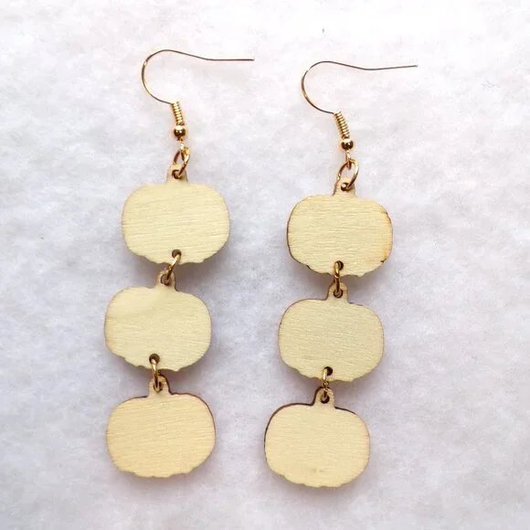 Fall Pumpkin Wood Dangle Earrings Halloween Thanksgiving - Picture 4 of 5